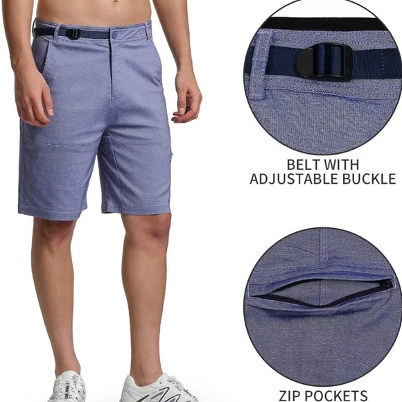 R RAMBLER 1985 Mens Fashion Belted Stretch Shorts Flat Front Work Shorts Stretch - Picture 2 of 7